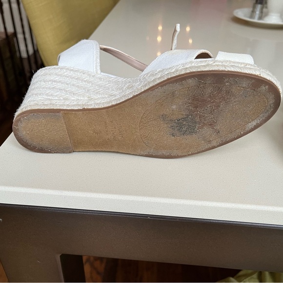 Stuart Weitzman Cream Espadrilles with Ankle Strap and Gold Accents - Picture 9 of 11